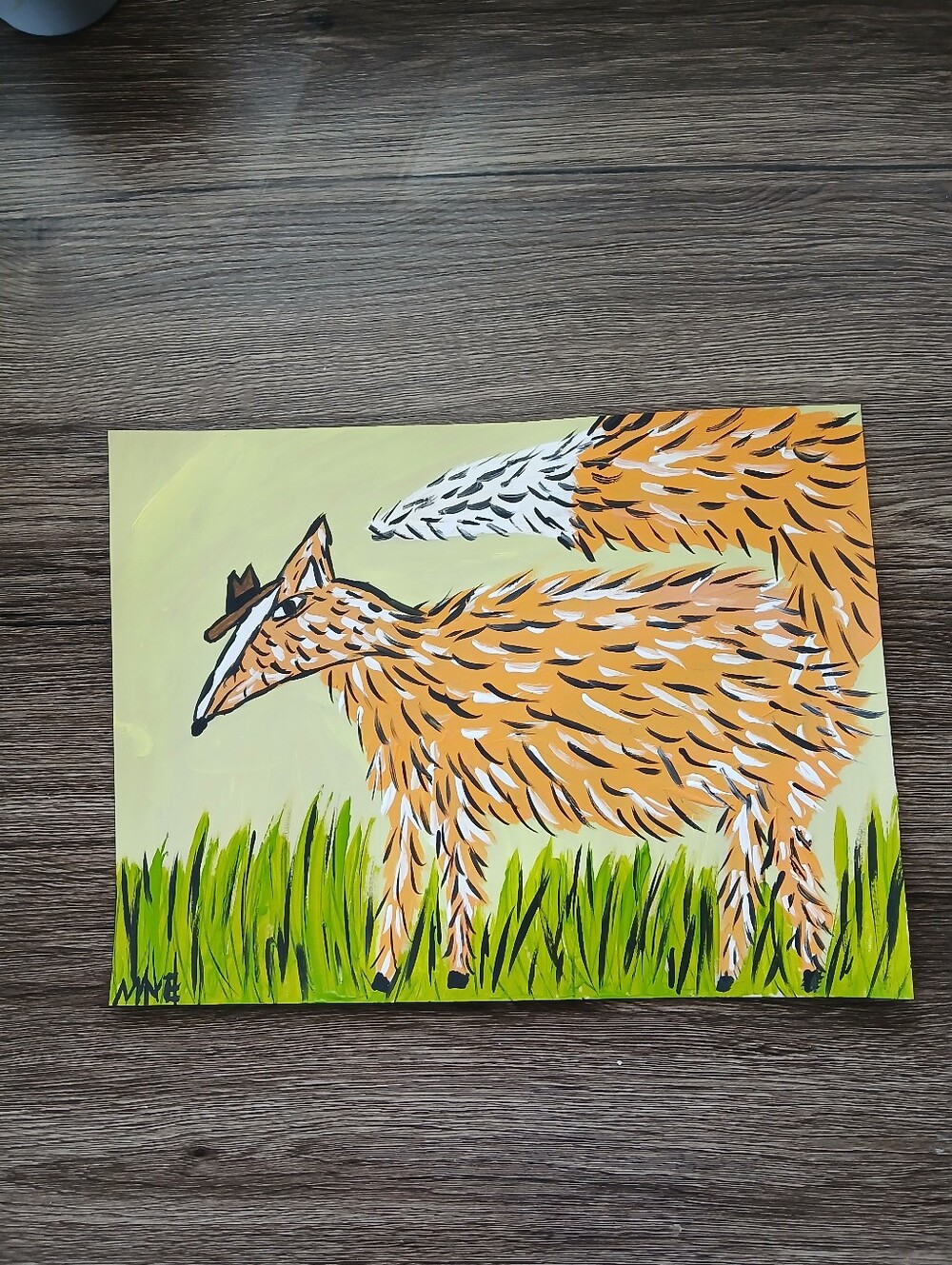 Fox Painting On Paper Folk Art